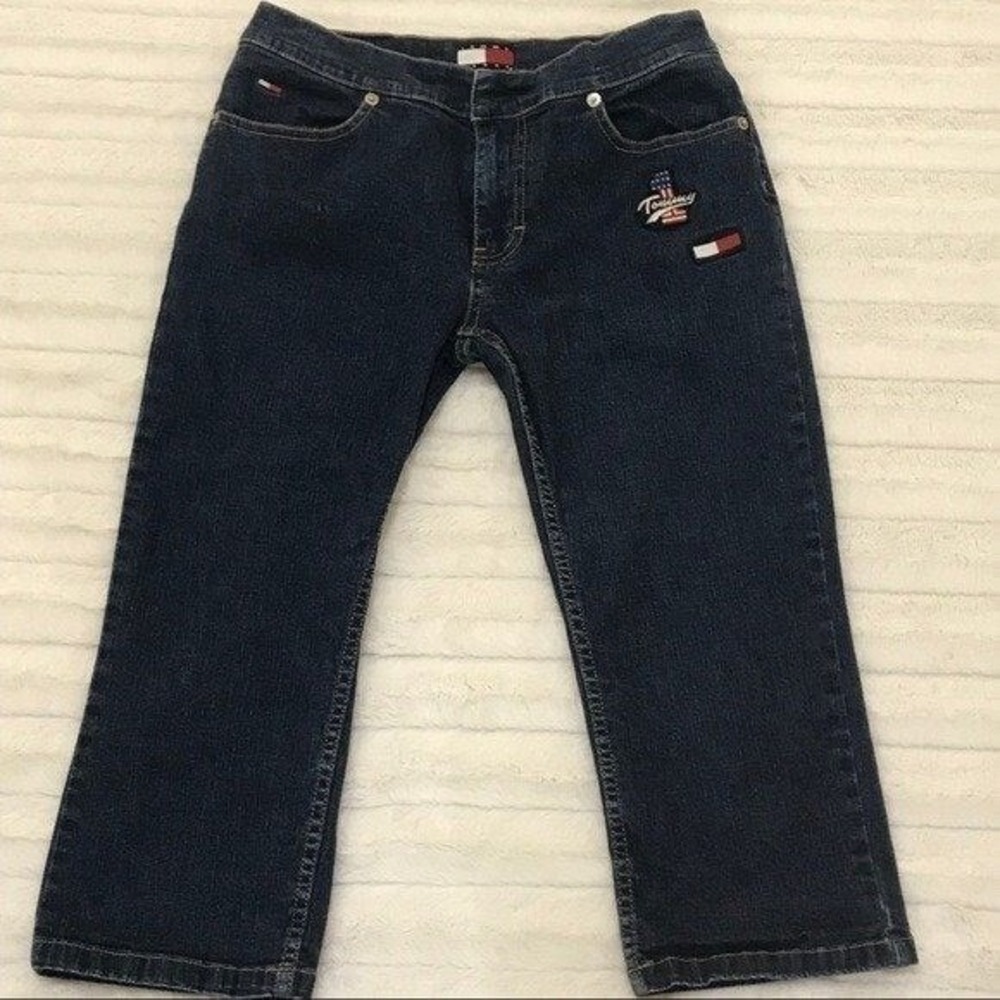 Vintage Tommy Jeans Girl Juniors Denim Jean Patch Capri Pants‎ Sz 4 or 5